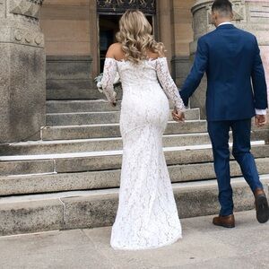Lulu's Off-Shoulder Lace Wedding Dress in White